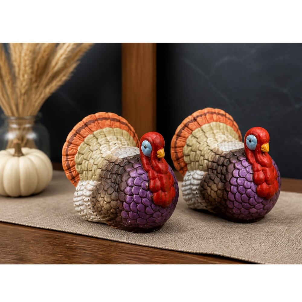 Vintage Lillian Vernon Turkey Dinner Candle Holders Handmade Taiwan Set of 2